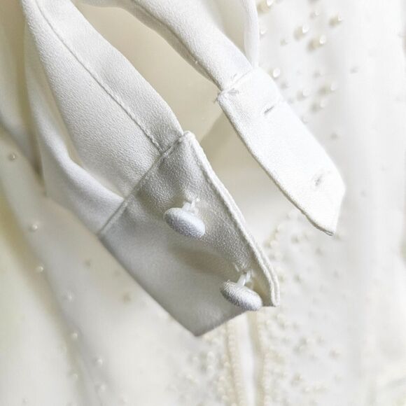 Vintage New York City Blouse Co. Women Ivory Pearl Embellished Blouse Size 14 - Picture 11 of 12